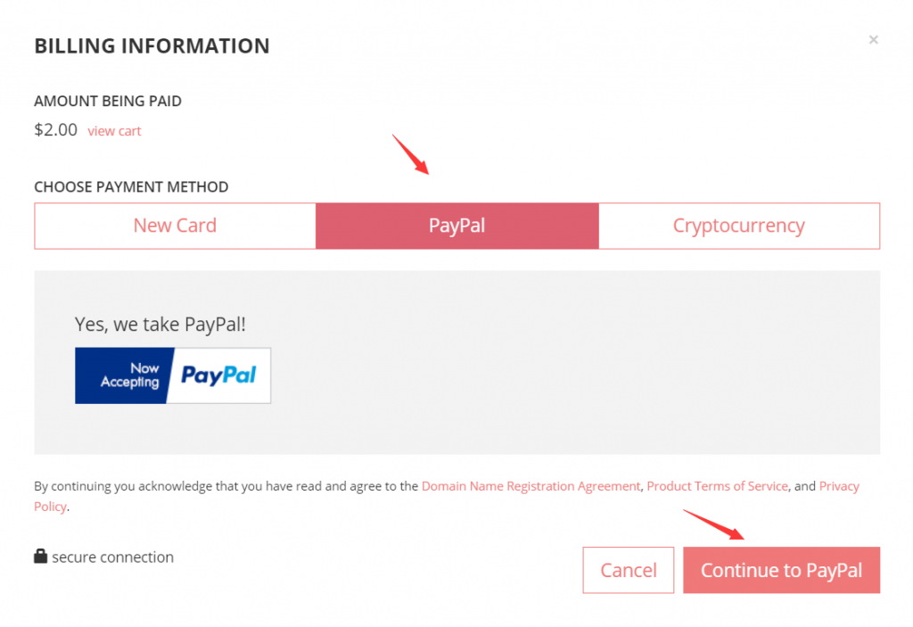 选择paypal付款