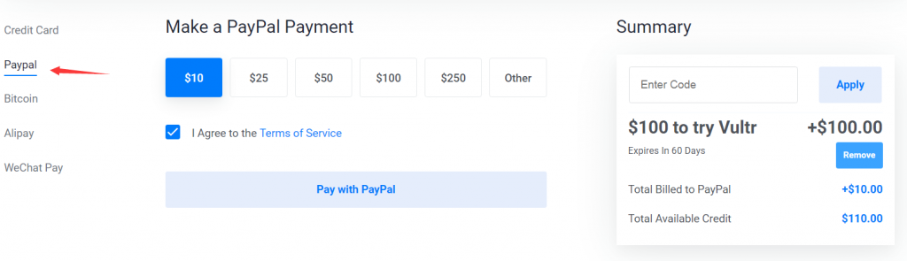 使用paypal获取vultr赠送的100美元