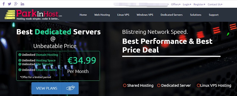 parkinhost：法国/德国/荷兰专用服务器，1Gbps带宽不限流量，21欧元/月起