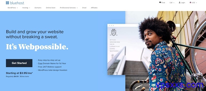 Bluehost：成立18年老虚拟主机商家历史最低价促销，35.4美元/年，送一年免费主流域名