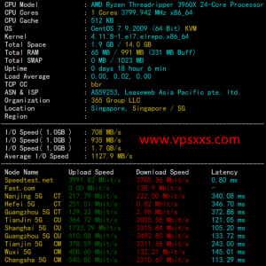 GreenCloudVPS新加坡vps硬件及上传下载速度