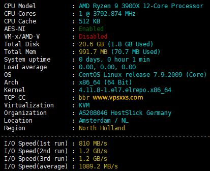HostSlick荷兰AMD VPS测评：电信移动往返直连，联通往返绕美国，CPU硬盘性能好