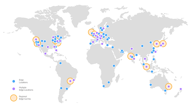 Amazon CloudFront节点分布图，来源：亚马逊云科技官网