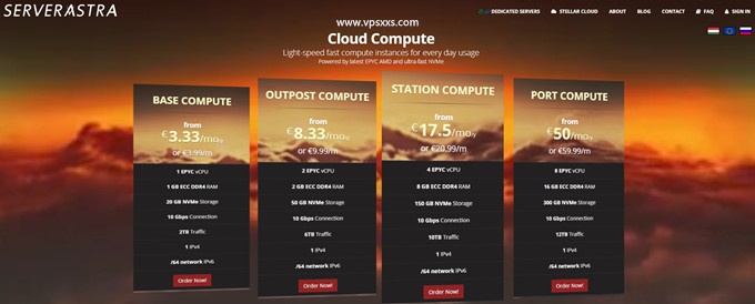 ServerAstra匈牙利VPS：1核AMD/1G DDR4/20GB NVMe/2TB流量/10Gbps/3.3美元/月，7天退款保证