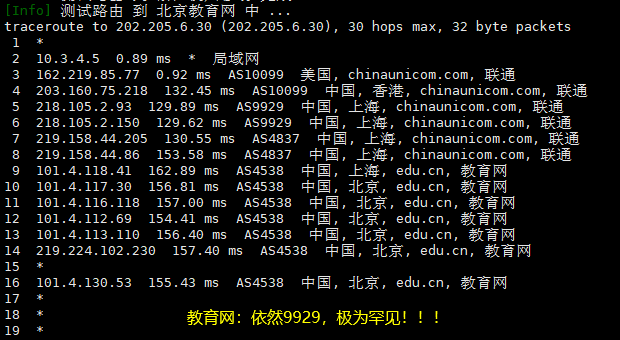 教育网：走9929到4837骨干，和教育网出口互联