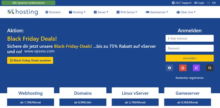 ST-Hosting德国VPS：1核1G/20GB NVMe/不限流量/500Mbps/1.55欧元/月，25端口开通/一次性优惠35%