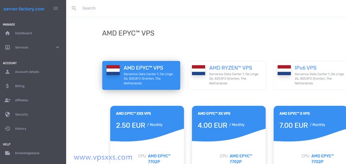 server-factory荷兰AMD VPS：1核EPYC/2G DDR4/25GB NVME/4TB月流量/1Gbps/2.5欧元/月