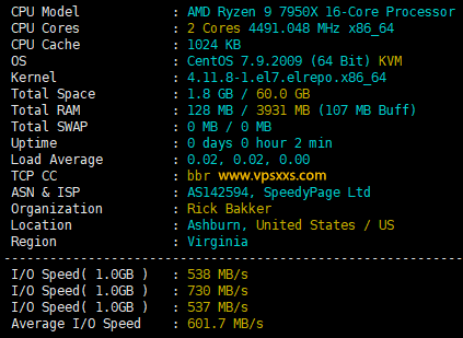 SpeedyPage美国阿什本VPS测评：Ryzen 7950X性能强悍，三网往返直连，原生IP解锁Tiktok/NetFlix等流媒体