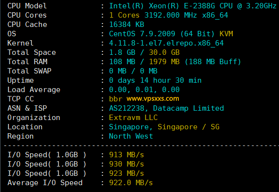 ExtraVM新加坡VPS测评：硬件不错，联通看视频7万+，但移动带宽不能用