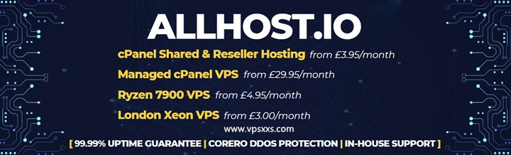 AllHost英国Ryzen 7900 VPS：8TB月流量/4.16英镑/月，送双倍CPU或硬盘或流量
