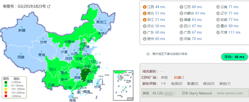 StarryDNS日本东京VPS国内ping