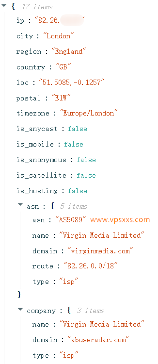 丽萨主机英国新住宅IP VPS ipinfo.io是否住宅IP检测