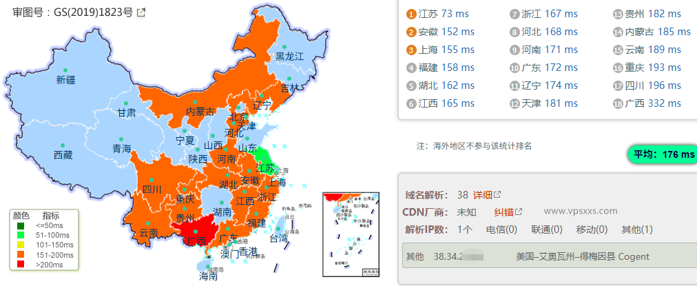 六六云美国双ISP VPS国内ping