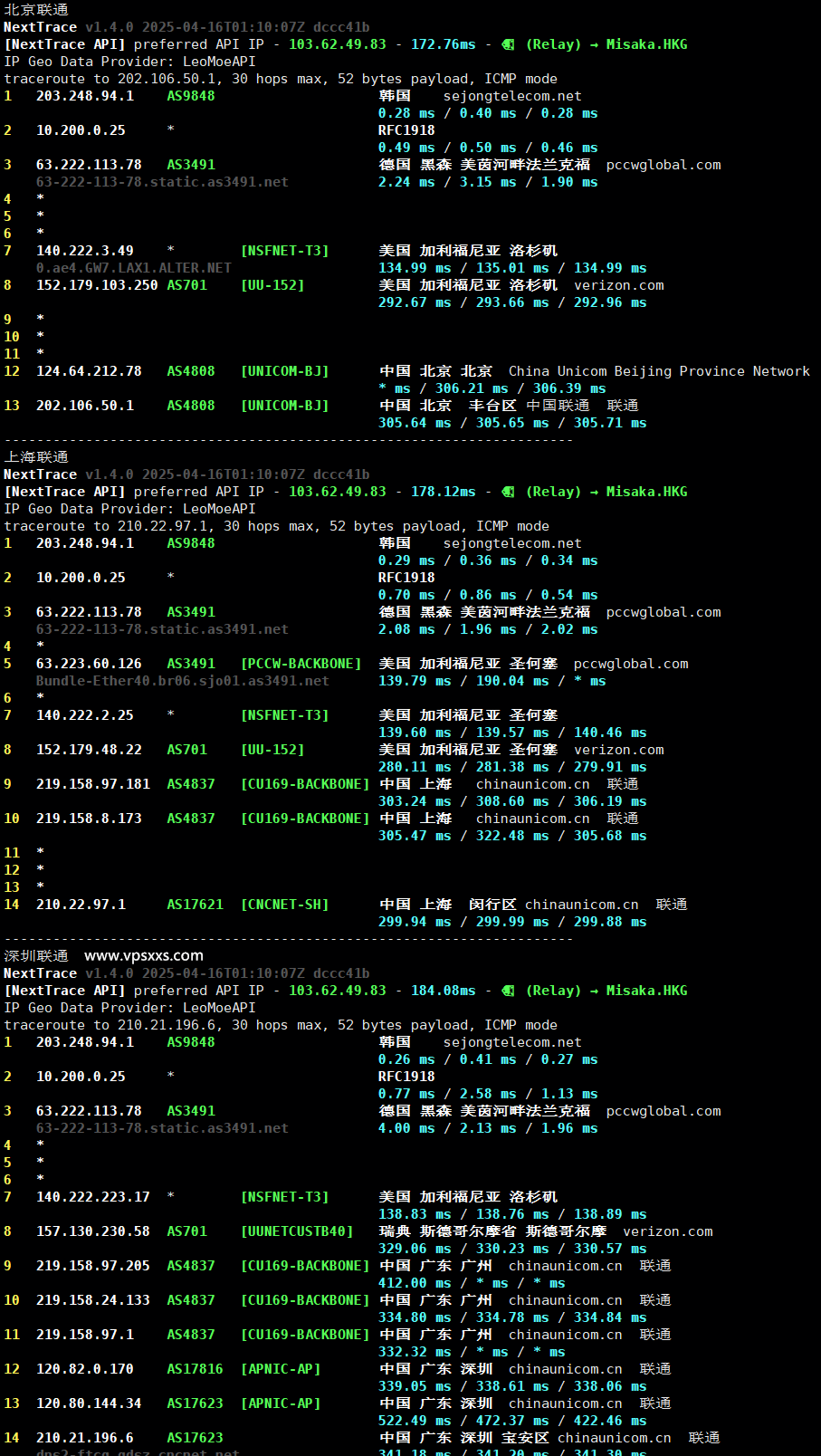 LOCVPS韩国双ISP原生IP VPS联通回程路由