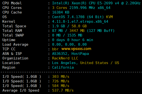 RackNerd美国洛杉矶DC03 VPS硬件测试
