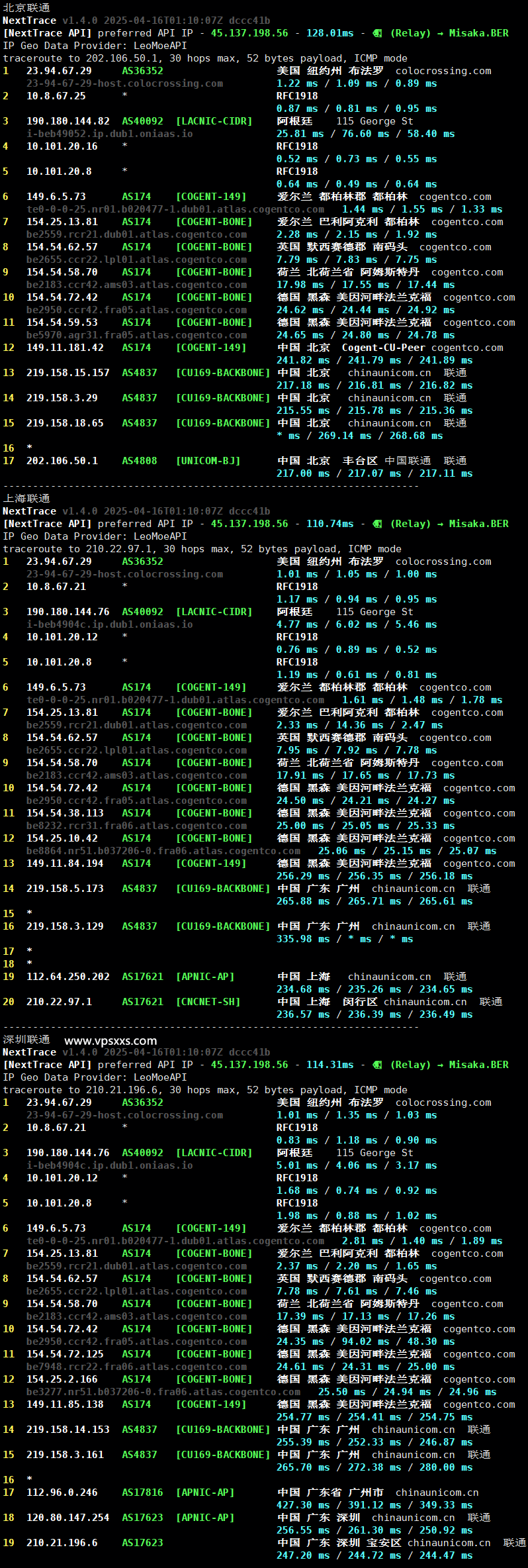 justhost爱尔兰VPS联通回程路由