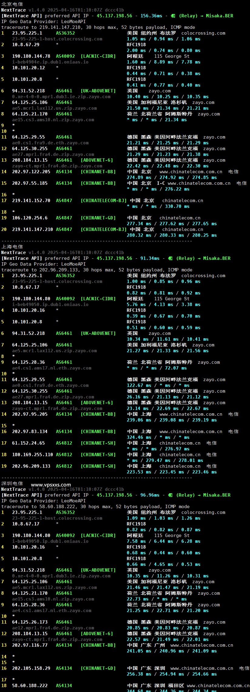 RackNerd爱尔兰VPS电信回程路由