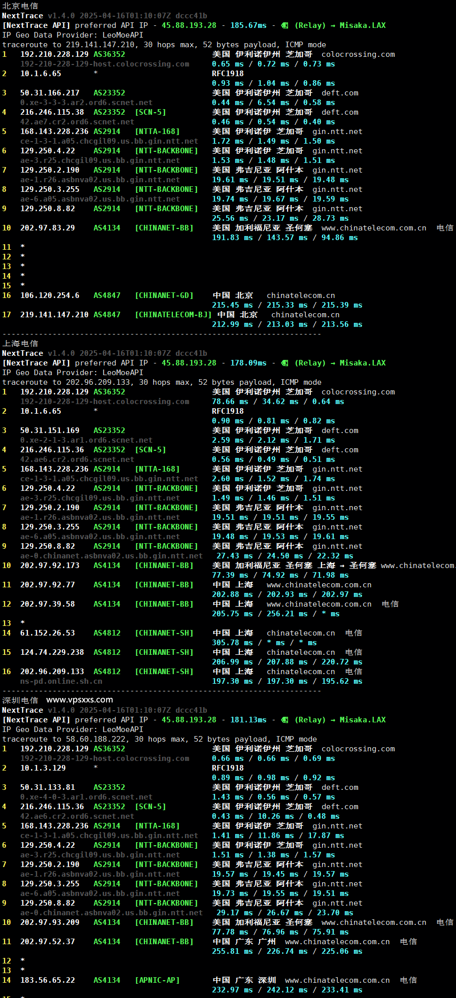 RackNerd美国芝加哥VPS电信回程路由