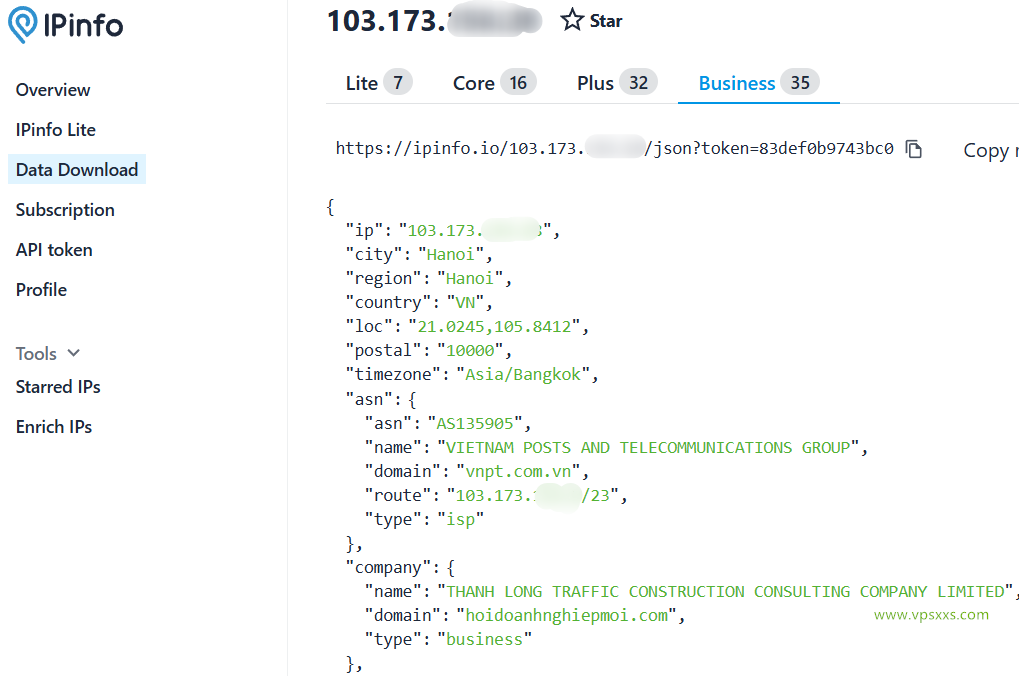 DataOnline越南VPS ipinfo.io是否住宅IP检测