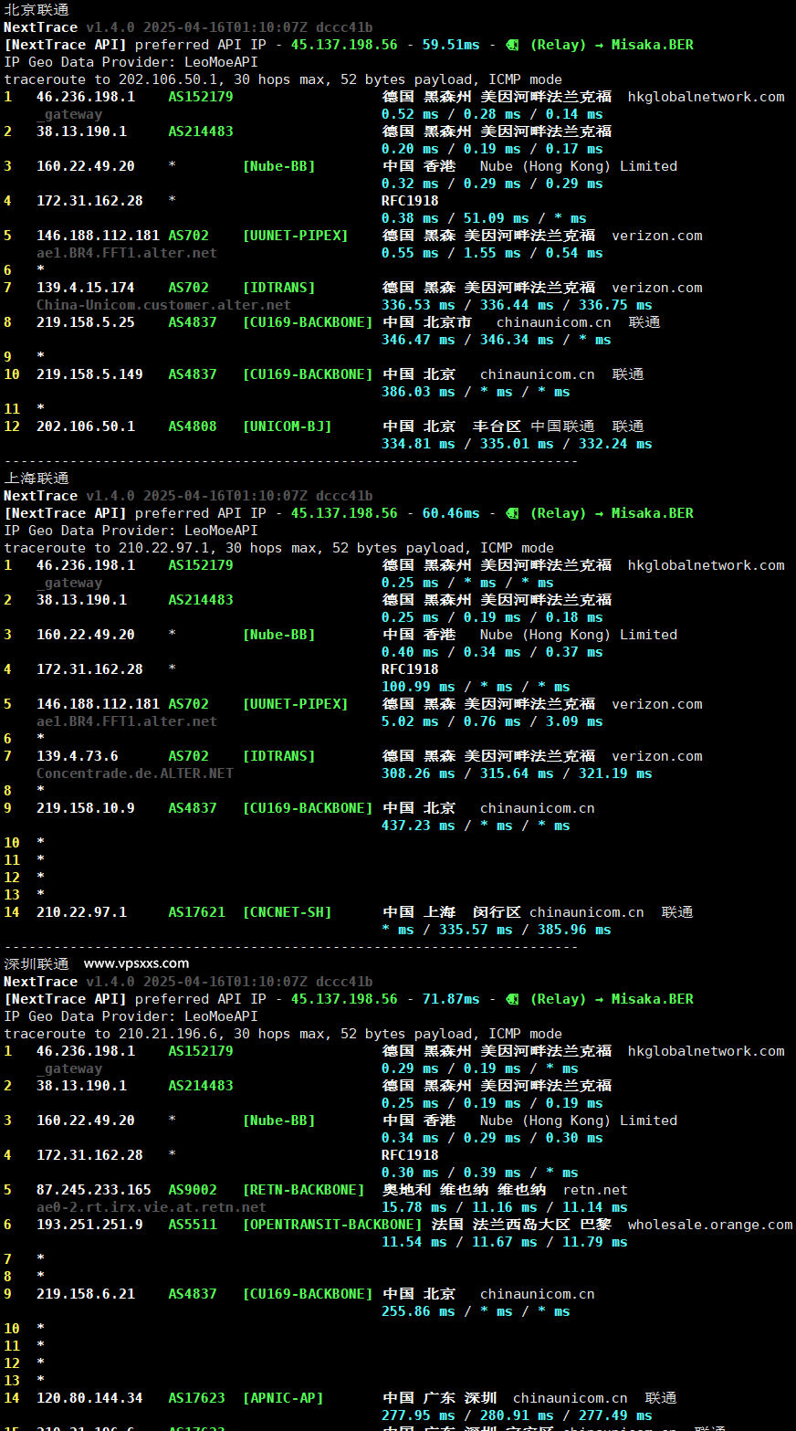 IPRaft德国双ISP VPS联通回程路由