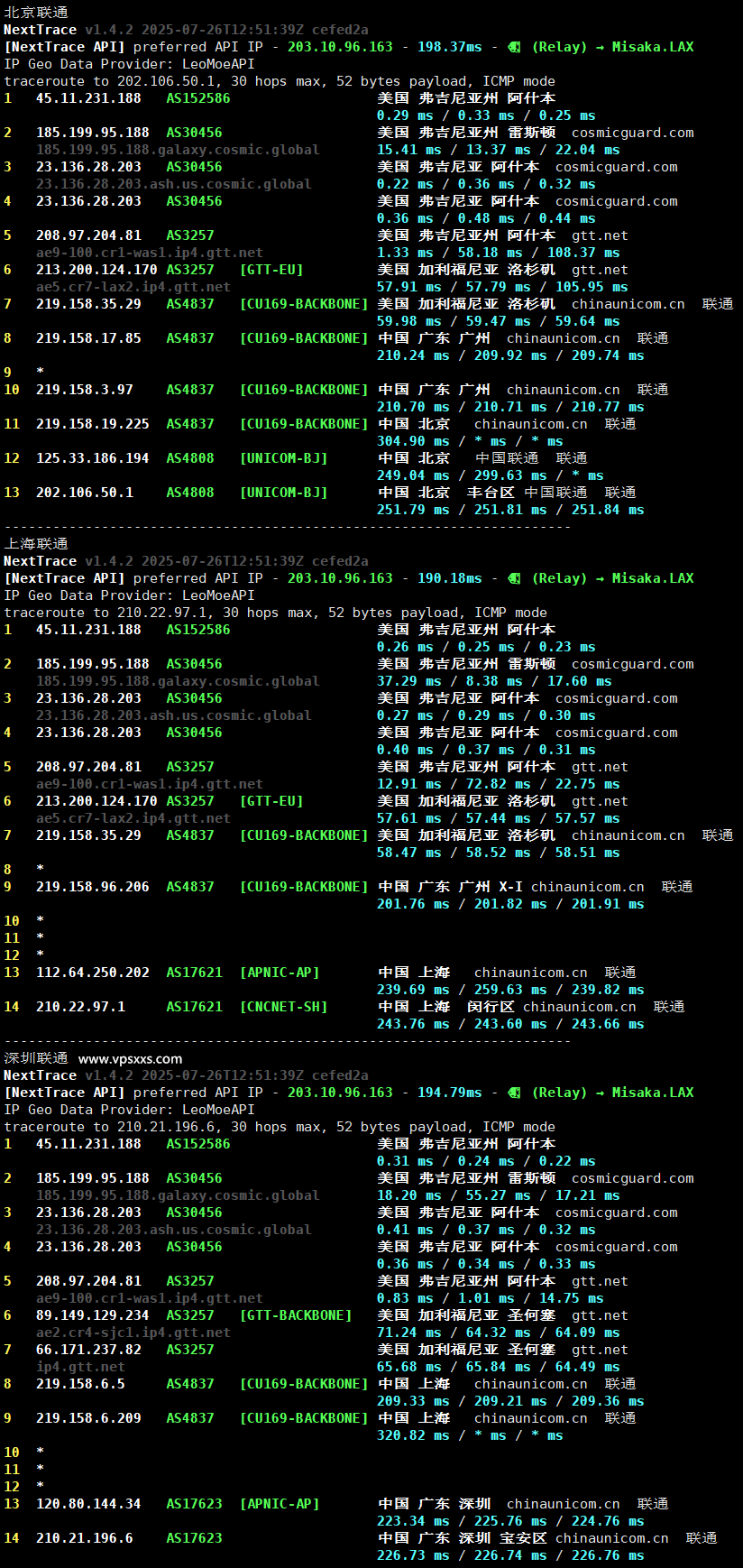 Kuroit美国斯波坎VPS联通回程路由