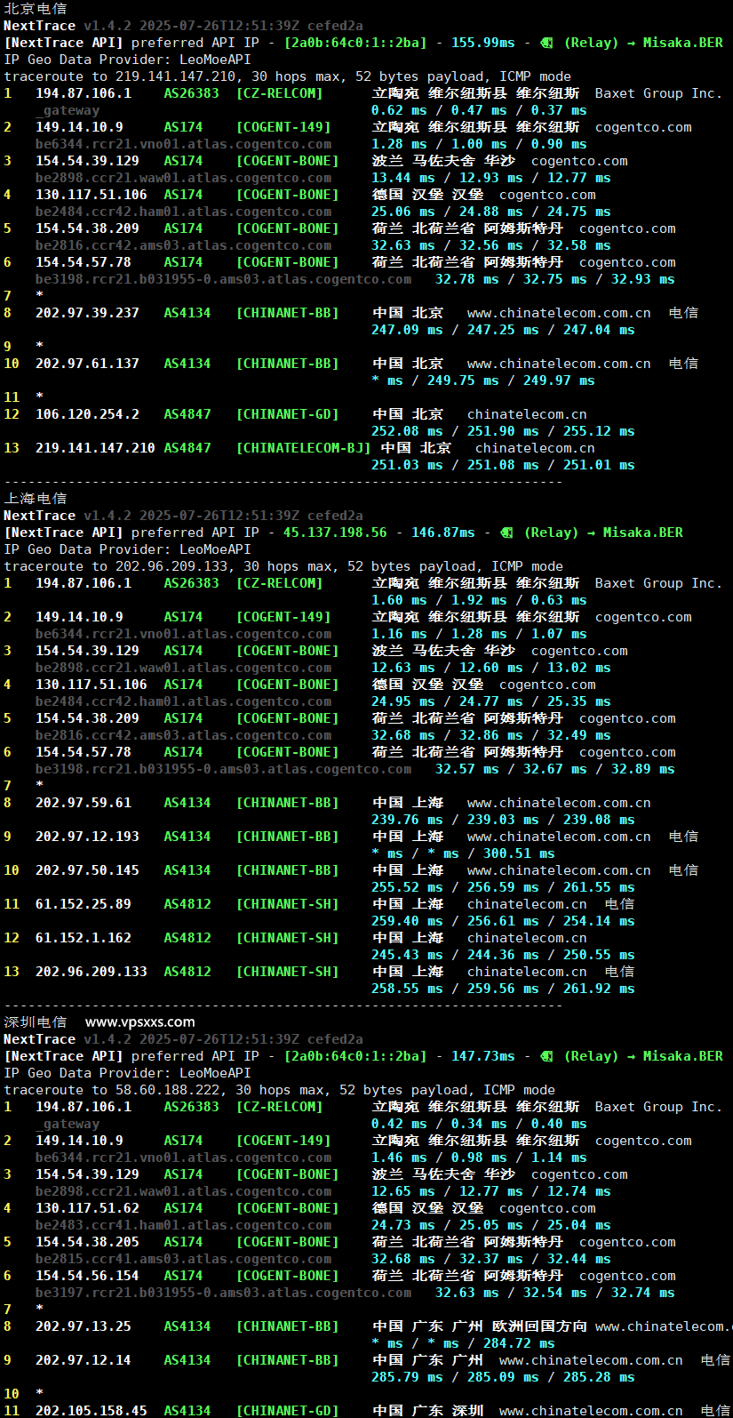 justhost立陶宛VPS电信回程路由