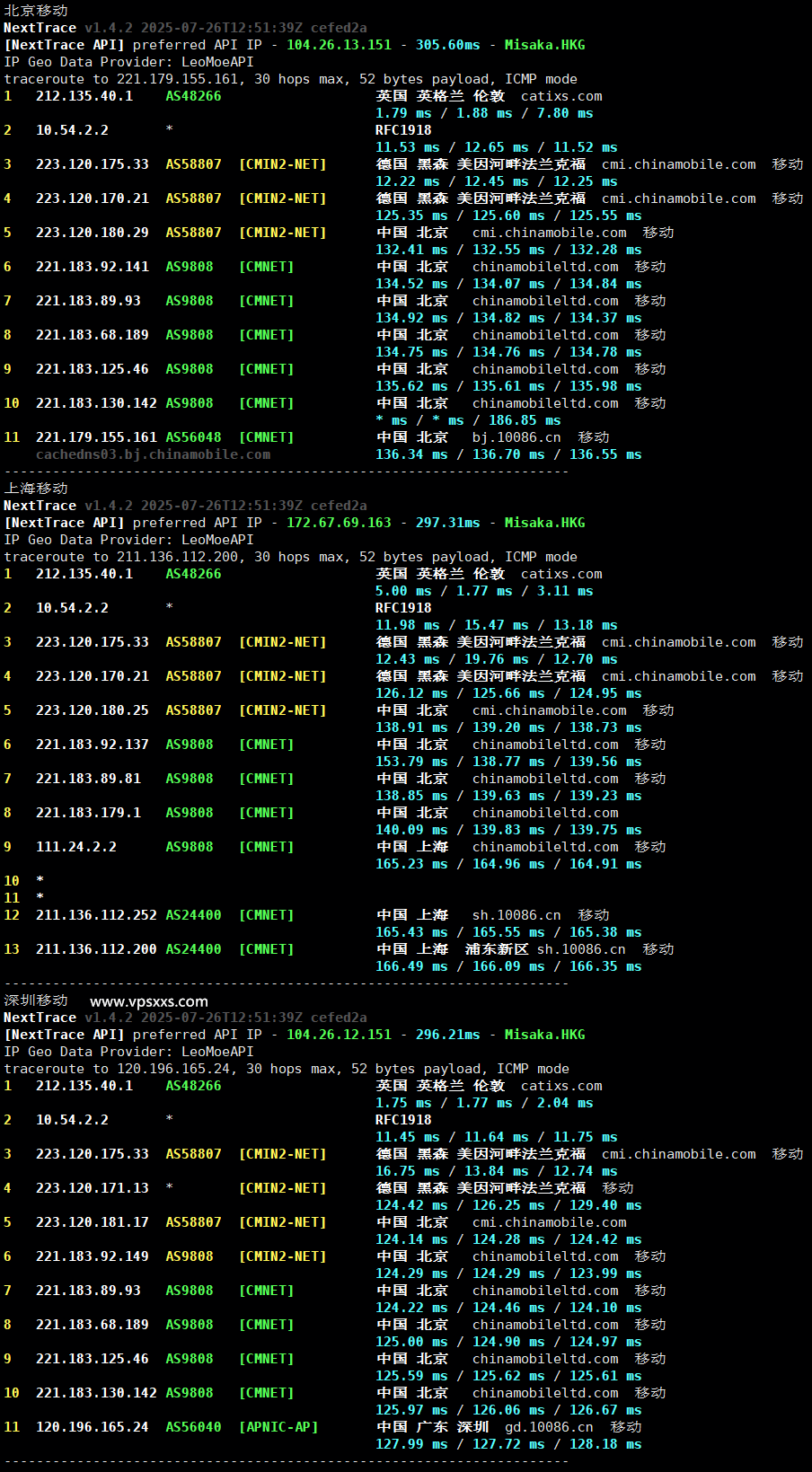丽萨主机英国catixs VPS移动回程路由