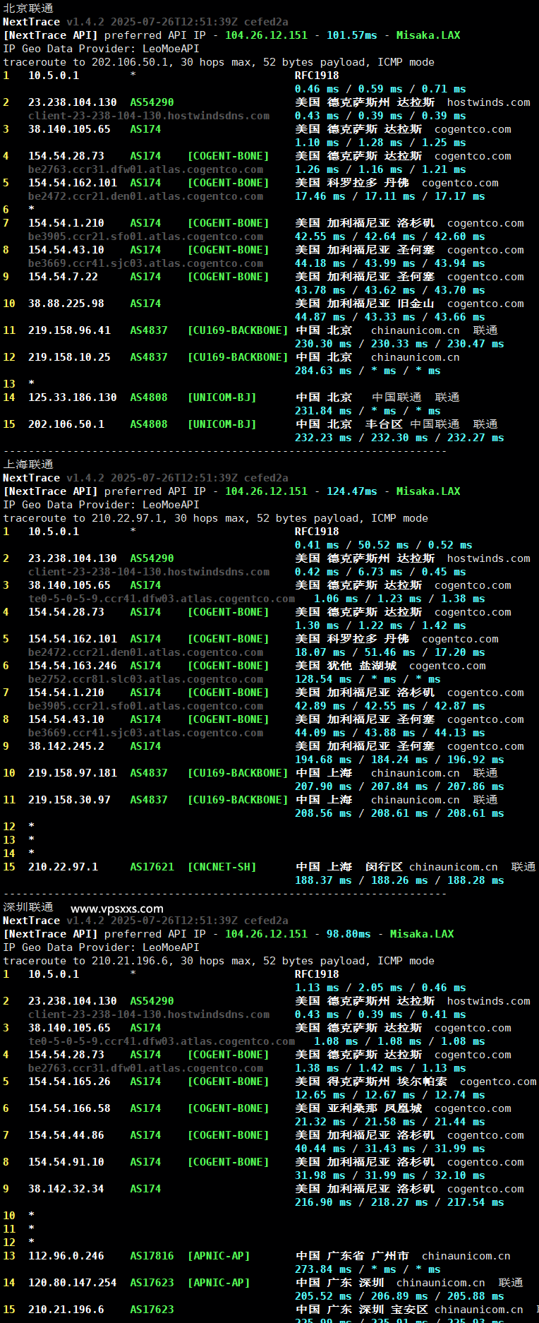 Hostwinds美国达拉斯VPS联通回程路由