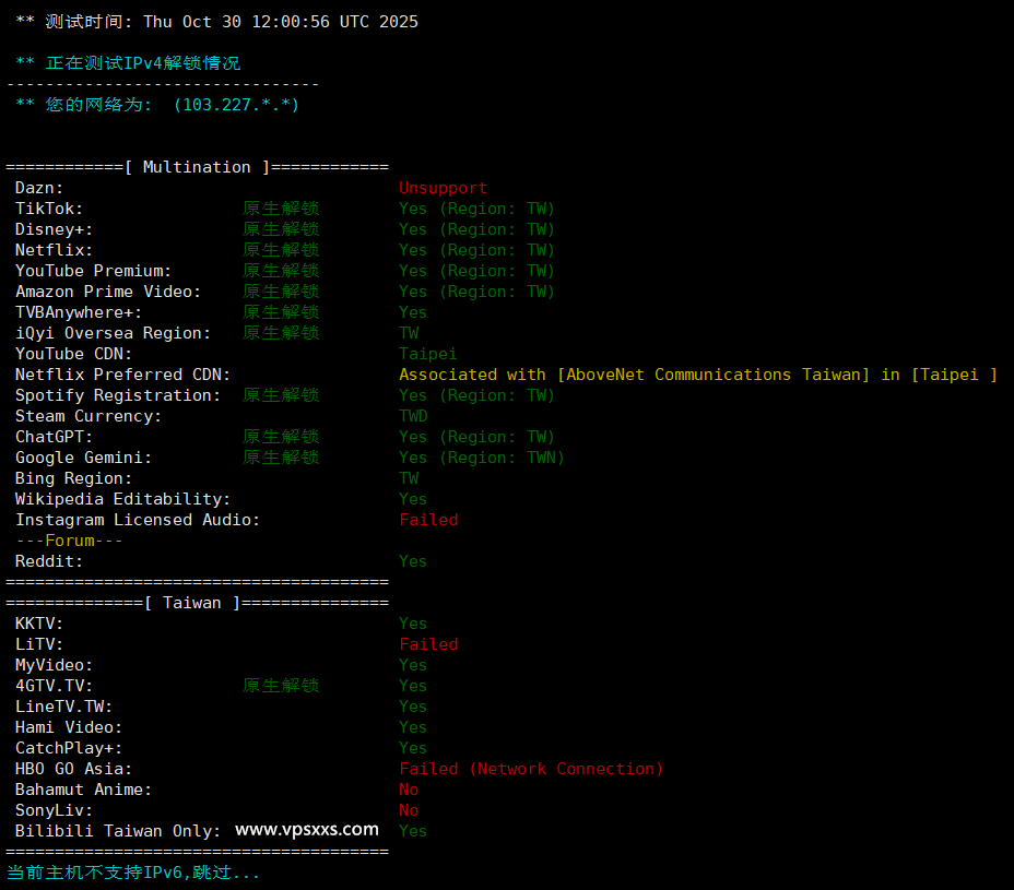 丽萨主机台湾VPS流媒体解锁能力测试