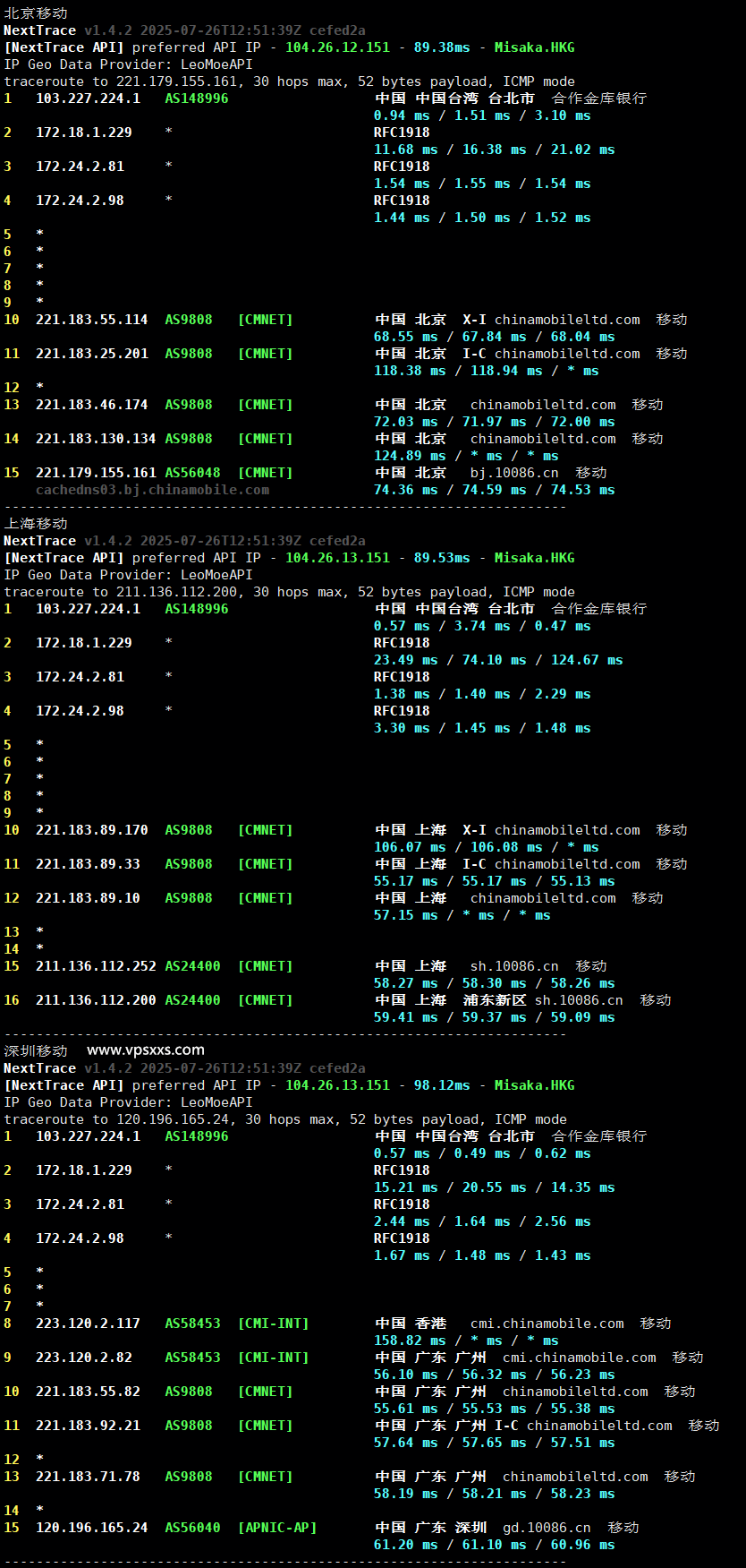 丽萨主机台湾VPS移动回程路由