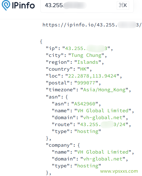 吉云香港CMI VPS ipinfo.io是否住宅IP检测