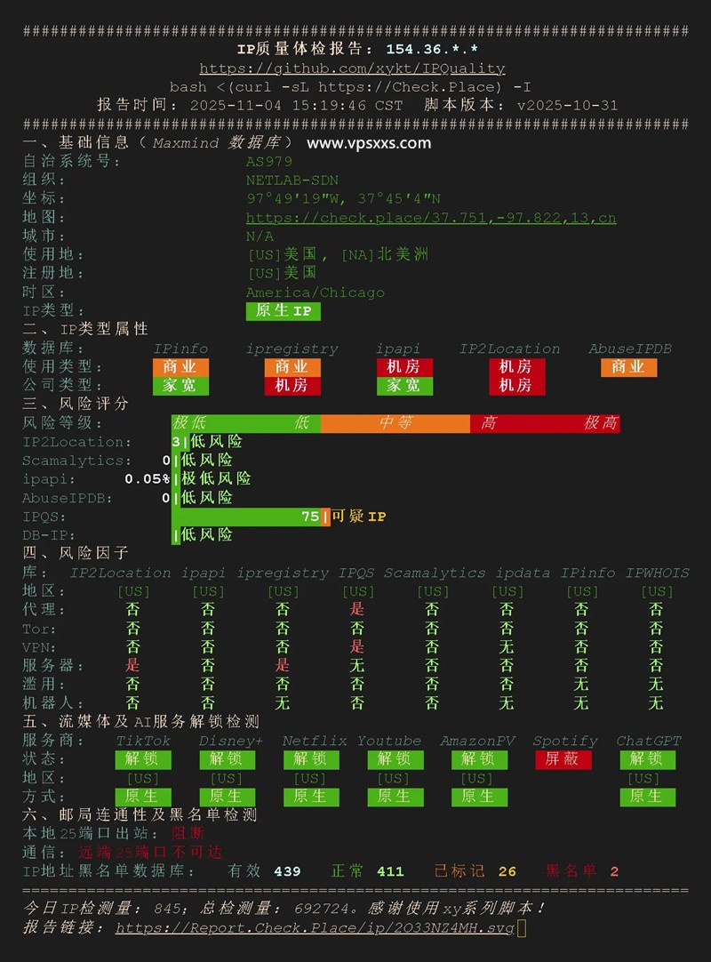 极点云计算美国三网CN2 VPS IP质量体检报告