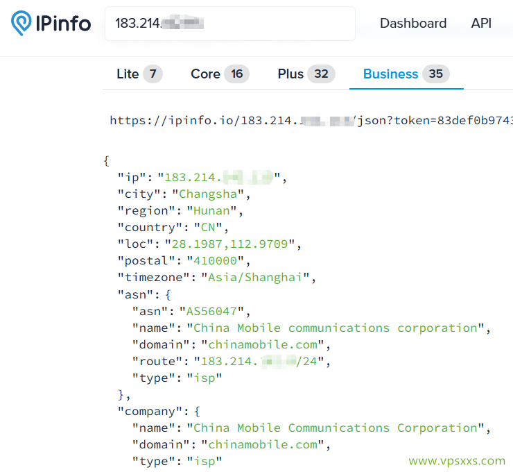 LOCVPS湖南移动VPS ipinfo.io是否住宅IP检测