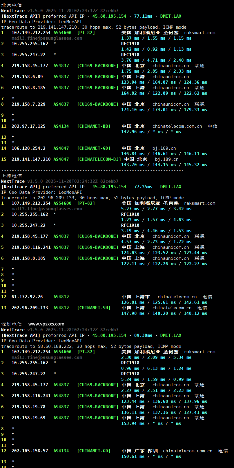 RAKsmart美国西雅图大陆优化VIP VPS电信回程路由