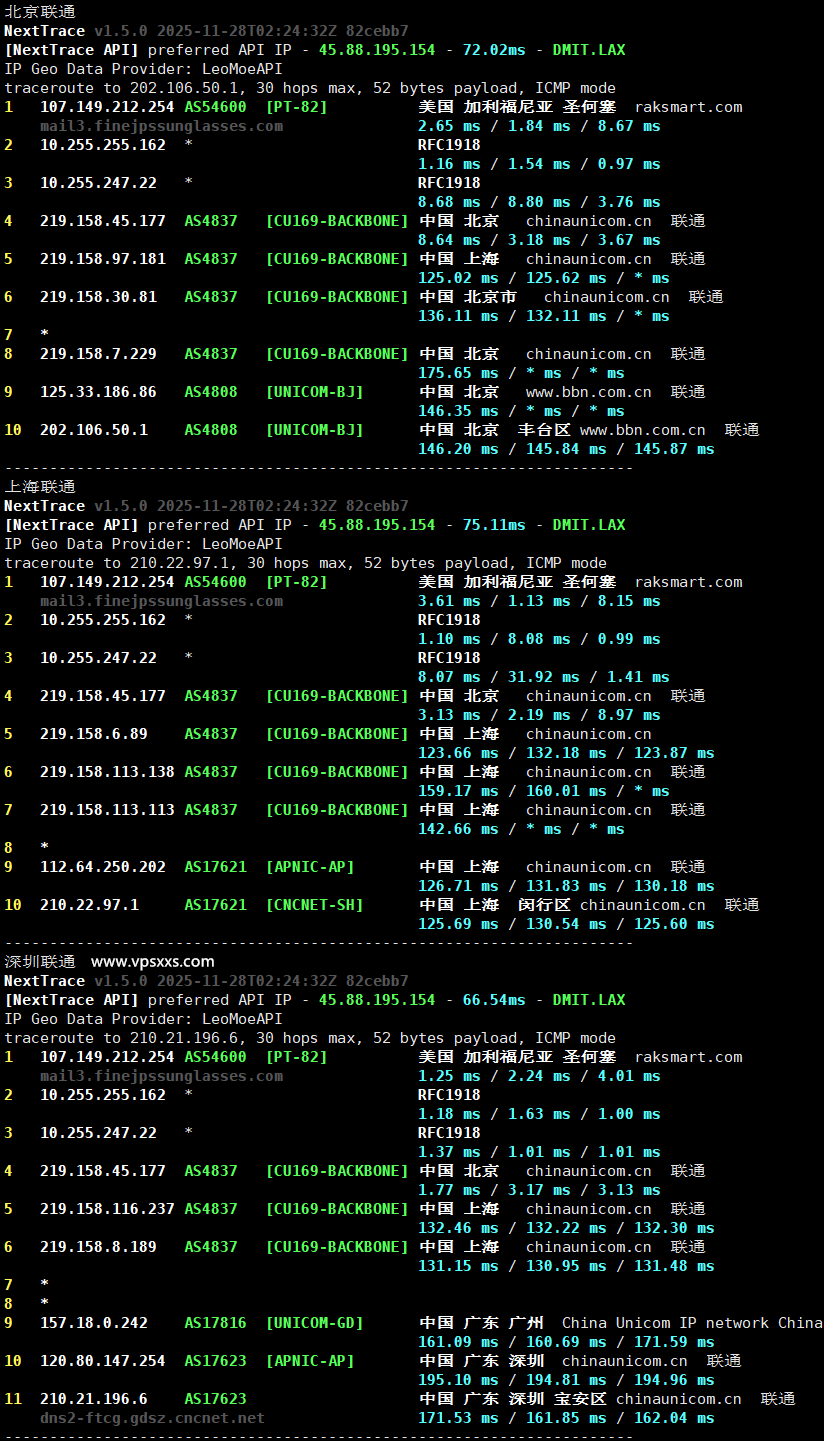 RAKsmart美国西雅图大陆优化VIP VPS联通回程路由