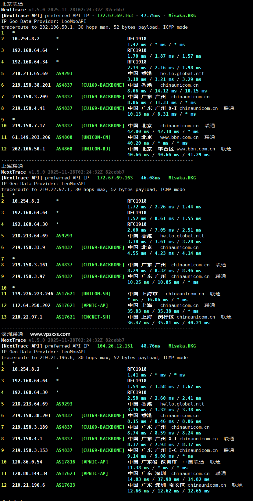 丽萨主机香港iCable住宅VPS联通回程路由