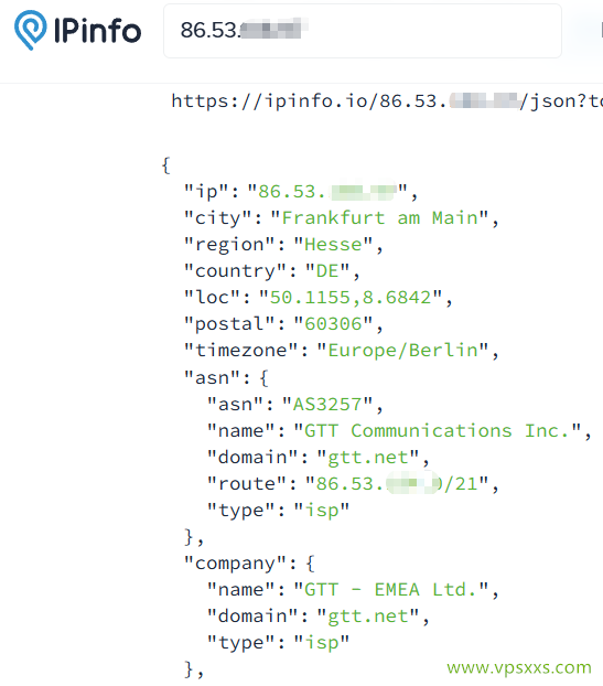 六六云德国原生IP VPS ipinfo.io是否住宅IP检测