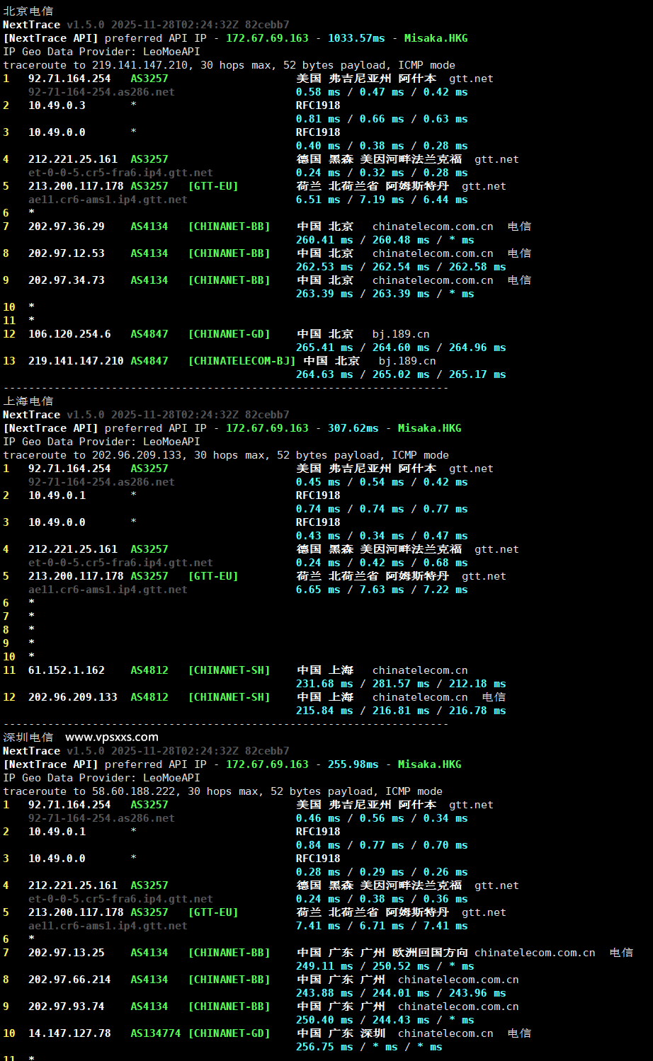 六六云德国原生IP VPS电信回程路由