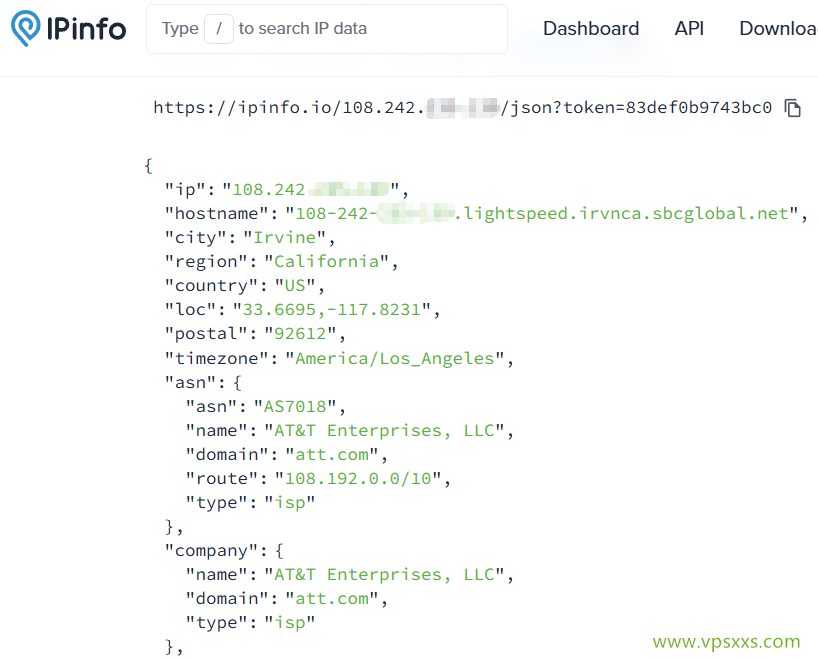 AaITR美国ATT静态家宽VPS ipinfo.io是否住宅IP检测
