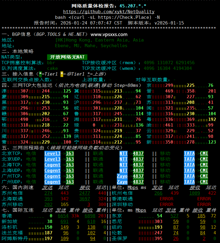 AkileCloud香港HKLite VPS网络质量体检报告