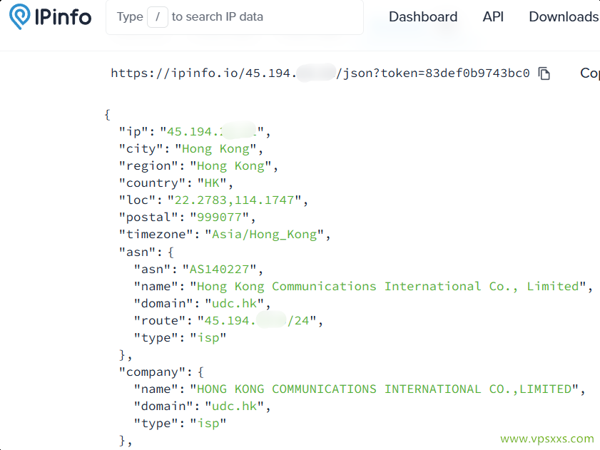 Jtti香港轻量云服务器ipinfo.io是否住宅IP检测