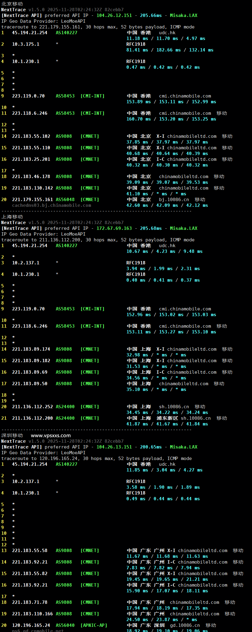 Jtti香港轻量云服务器移动回程路由