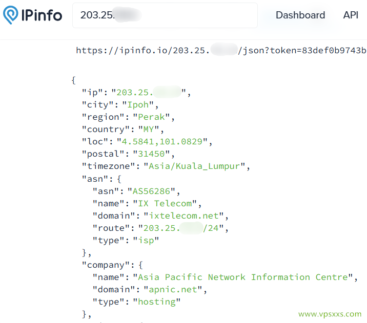 WePC马来西亚TikTok VPS ipinfo.io是否住宅IP检测