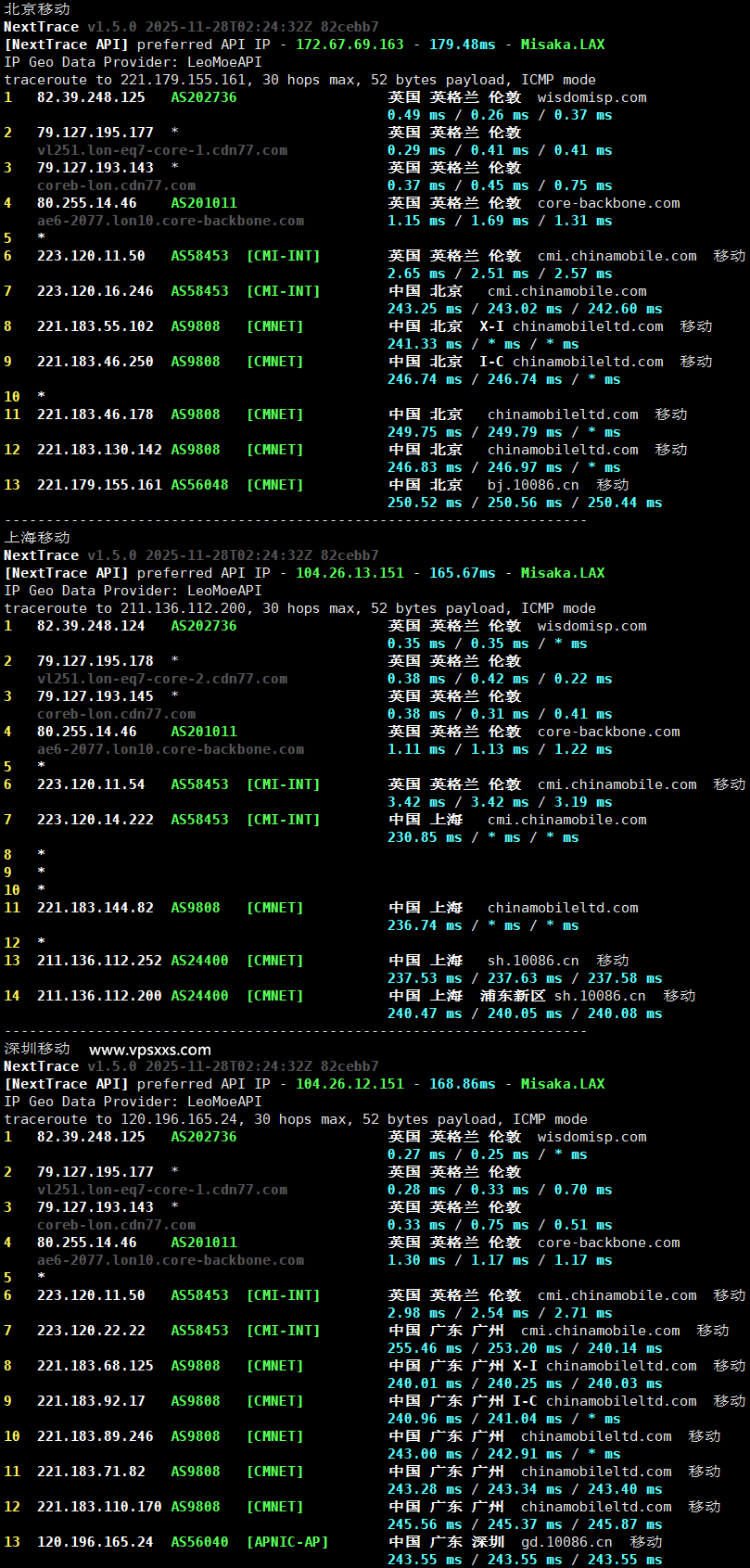 荫云英国双ISP VPS移动回程路由