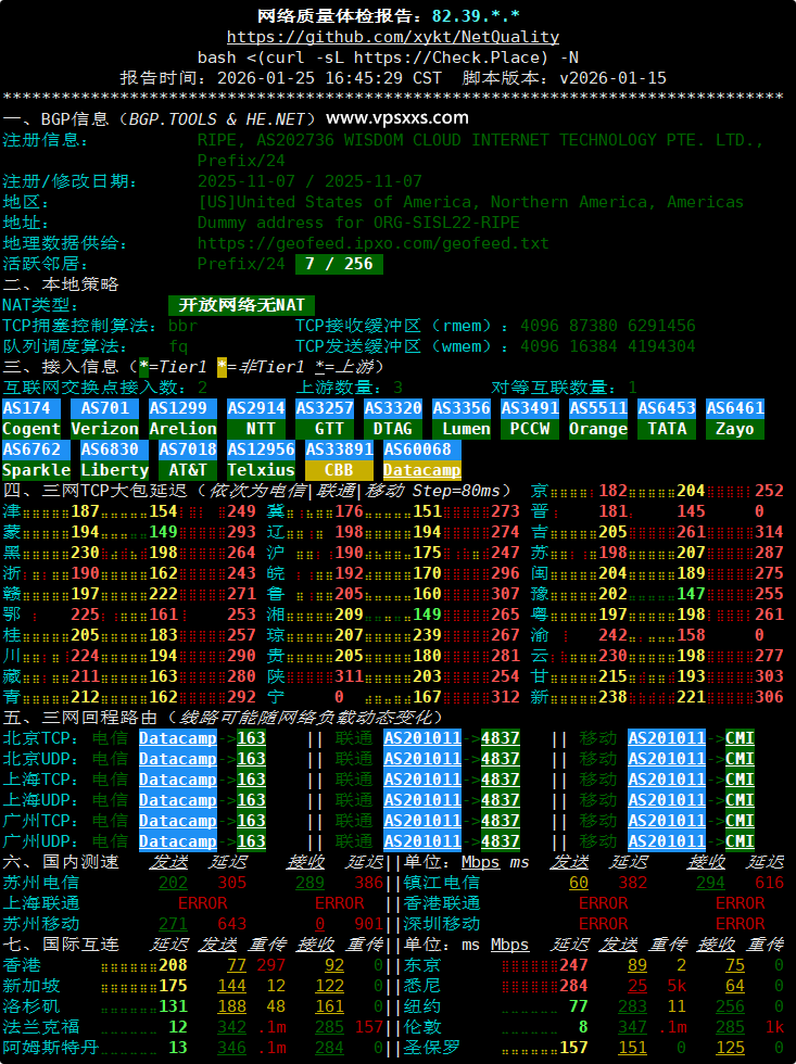 荫云英国双ISP VPS网络质量体检报告