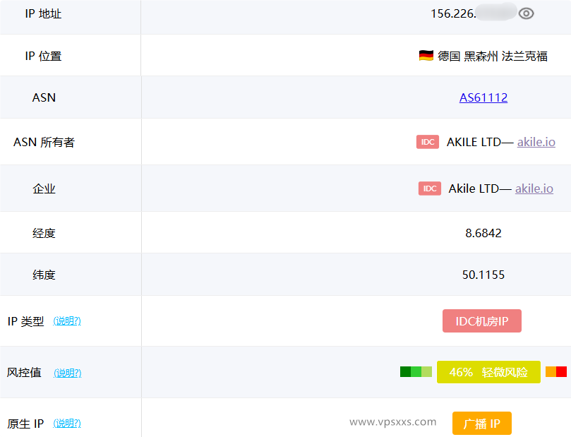 AkileCloud德国BGP VPS ping0.cc是否家庭IP检测