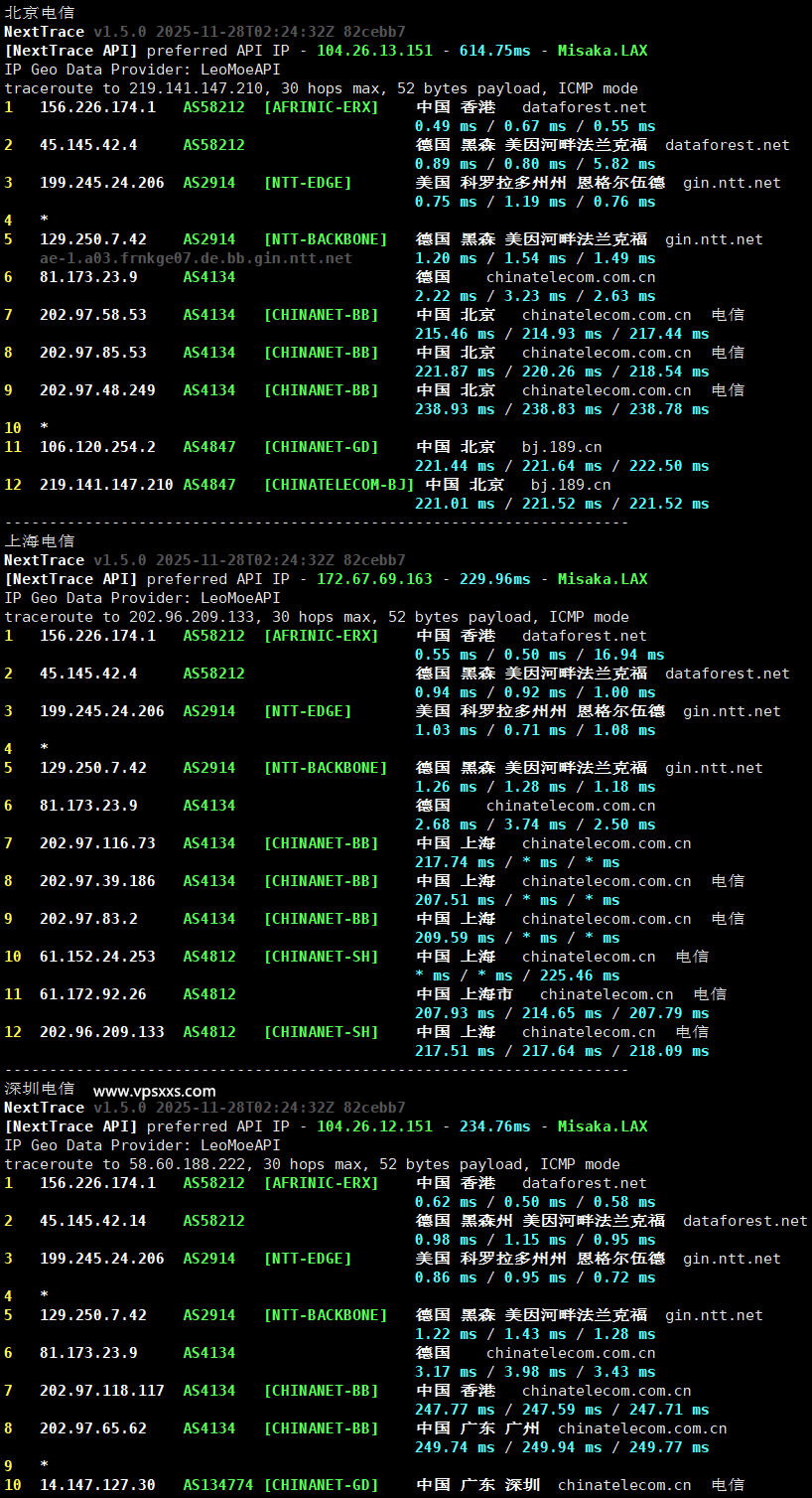 AkileCloud德国BGP VPS电信回程路由