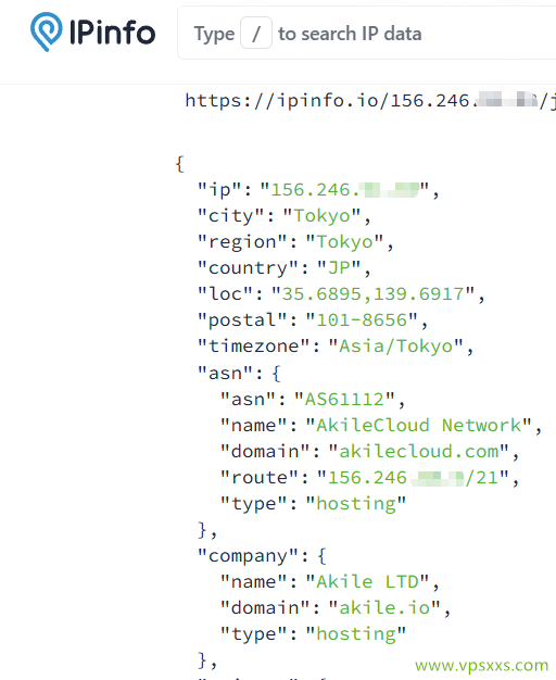 AkileCloud日本JPHyper VPS ipinfo.io是否住宅IP检测