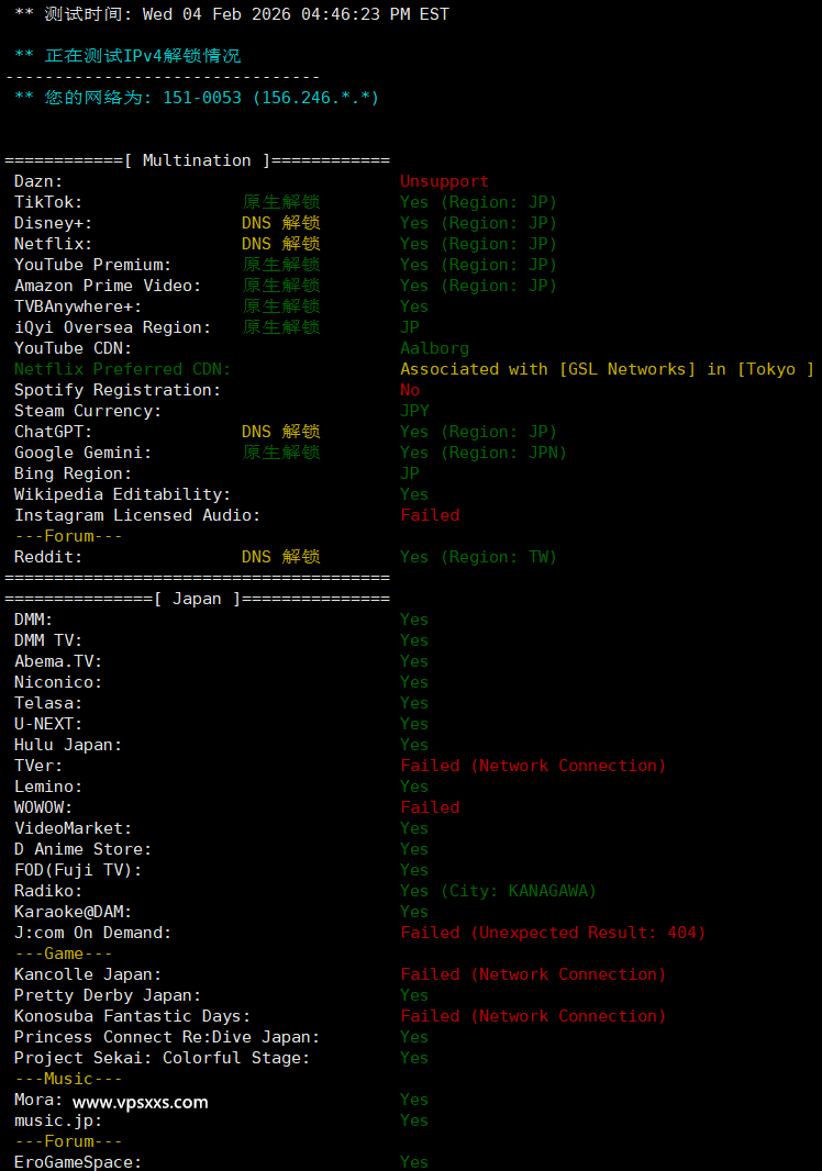 AkileCloud日本JPHyper VPS流媒体解锁能力测试
