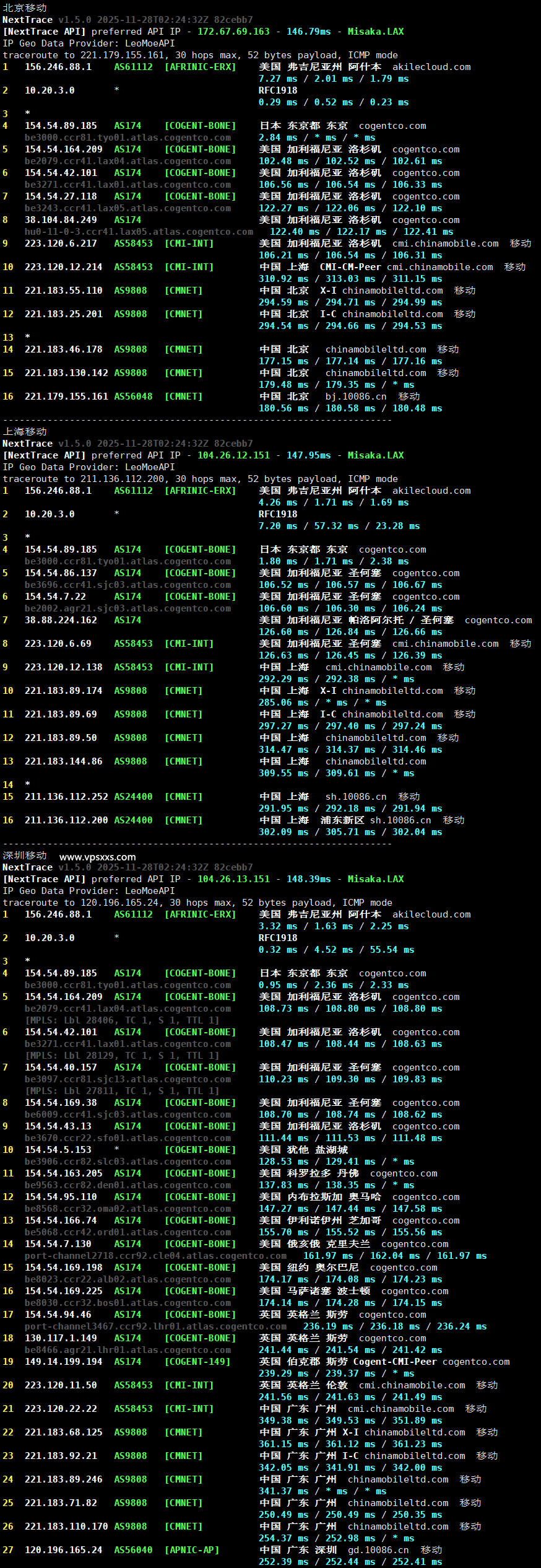 AkileCloud日本JPHyper VPS移动回程路由